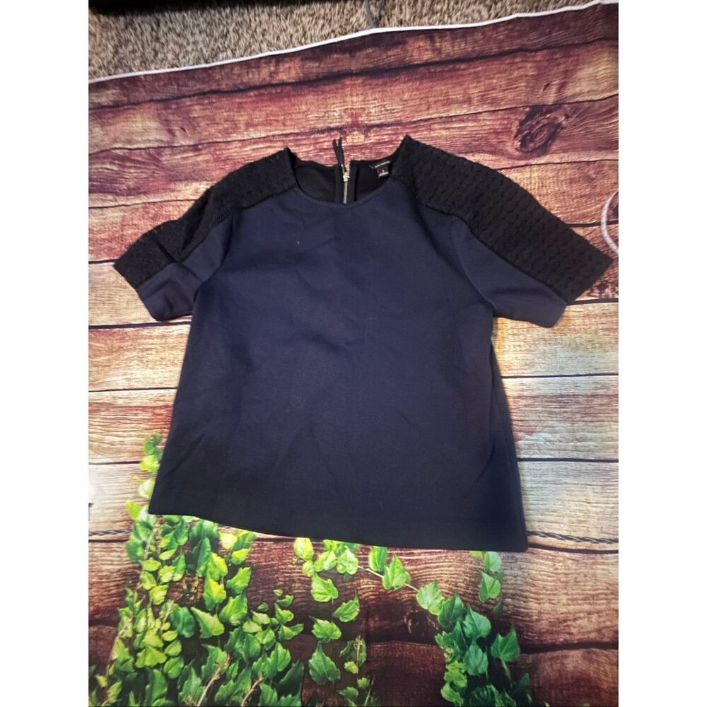 Ann Taylor Black Blouse Lace Sleeve Zip Back Size S